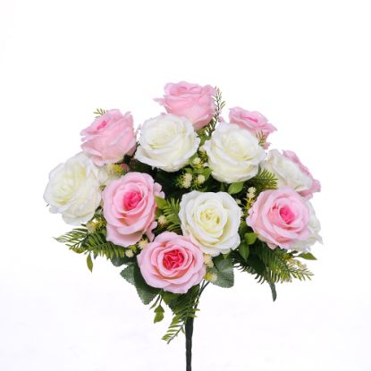 Picture of 41cm LARGE OPEN ROSE BUSH LIGHT PINK/IVORY