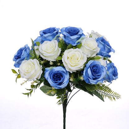 Picture of 41cm LARGE OPEN ROSE BUSH BLUE/IVORY