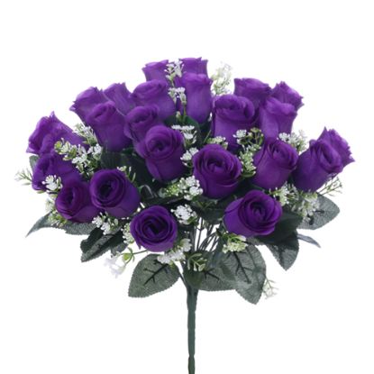 Picture of 41cm ROSEBUD BUSH (24 HEADS) WITH GYP PURPLE