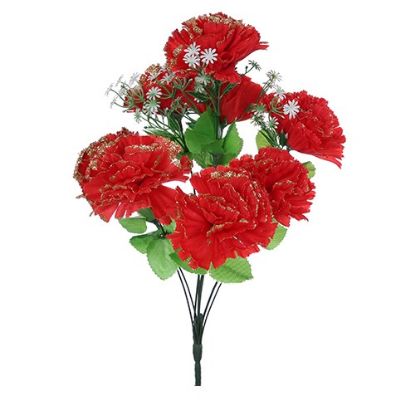 Picture of CARNATION BUSH (8 HEADS) RED WITH GOLD GLITTER
