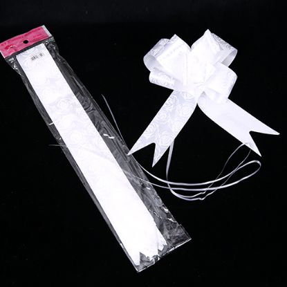 Picture of POLY RIBBON PULL BOWS WITH ROSE PATTERN 50mm X 10pcs WHITE