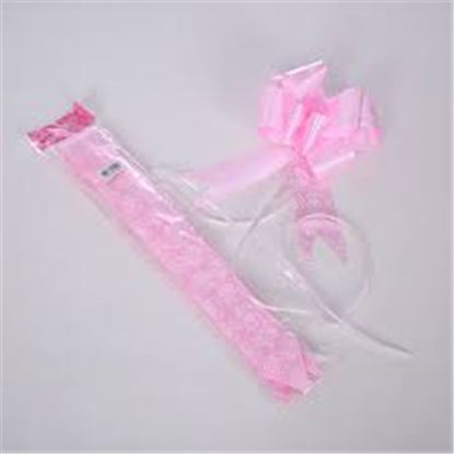 Picture of POLY RIBBON PULL BOWS WITH ROSE PATTERN 50mm X 10pcs PINK