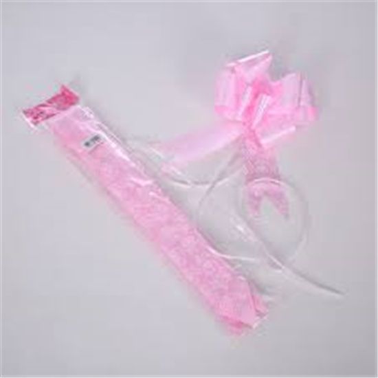 Picture of POLY RIBBON PULL BOWS WITH ROSE PATTERN 50mm X 10pcs PINK