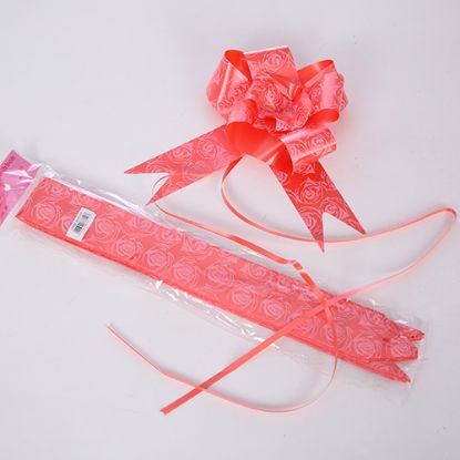 Picture of POLY RIBBON PULL BOWS WITH ROSE PATTERN 50mm X 10pcs RED