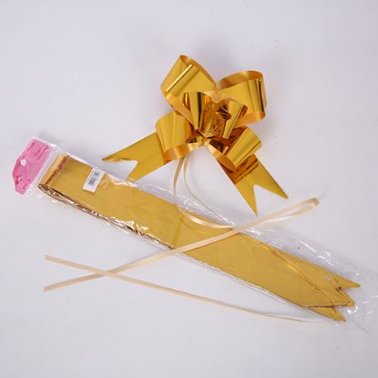 Picture of POLY RIBBON PULL BOWS 50mm X 10pcs METALLIC GOLD