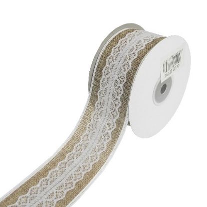 Picture of 50mm HESSIAN AND LACE WOVEN EDGE RIBBON NATURAL/WHITE X 10yds
