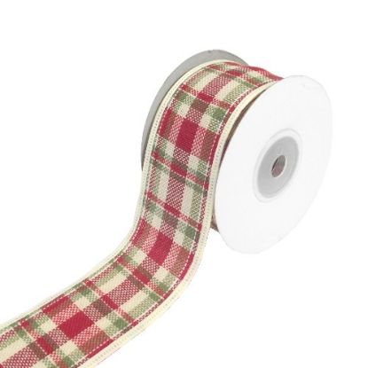 Picture of 45mm TARTAN FABRIC WOVEN EDGE RIBBON CREAM/RED/GREEN X 10yds