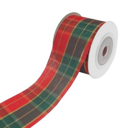 Picture of 40mm FABRIC CUT EDGE TARTAN RIBBON RED/GREEN/GOLD X 10yds