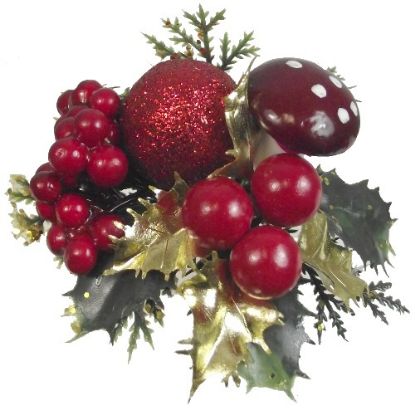 Picture of XMAS PICK WITH MUSHROOM HOLLY AND BERRIES RED/GOLD X 96pcs