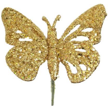 Picture of PLASTIC BUTTERFLY PICK GLITTERED GOLD X 120pcs