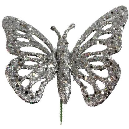 Picture of PLASTIC BUTTERFLY PICK GLITTERED SILVER X 120pcs
