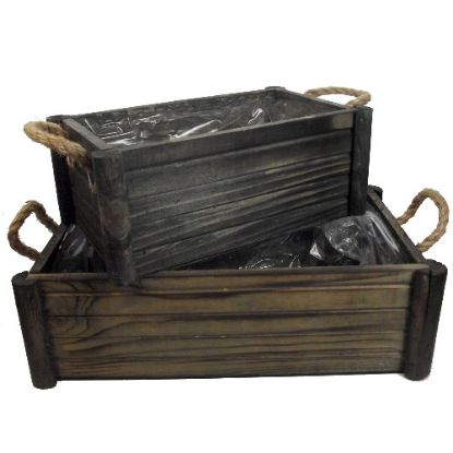 Picture of SET OF 2 WOODEN CRATES WITH ROPE HANDLES