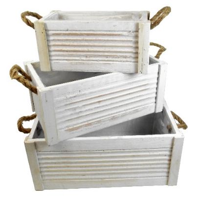 Picture of SET OF 3 WOODEN RECTANGULAR PLANTERS WITH ROPE HANDLES