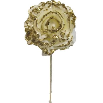 Picture of FSUK LARGE SINGLE FOAM ROSE ON 28cm STEM IVORY WITH GOLD GLITTER