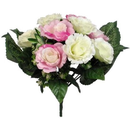 Picture of 36cm ROSE BUSH WITH FOLIAGE IVORY/PINK