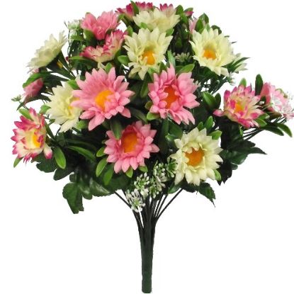 Picture of 45cm DAISY BUSH WITH FOLIAGE IVORY/PINK/CERISE