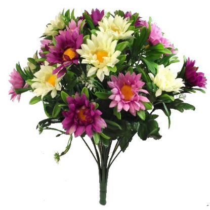 Picture of 45cm DAISY BUSH WITH FOLIAGE IVORY/PINK/PURPLE