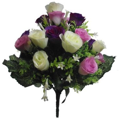 Picture of 41cm ROSEBUD BUSH WITH FERN (24 HEADS) IVORY/LILAC/PURPLE