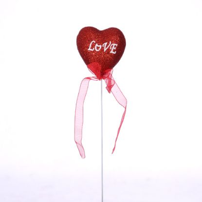 Picture of 6cm GLITTERED LOVE HEART ON 17cm PICK RED X 6pcs