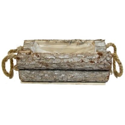 Picture of 22cm RECTANGULAR BARK PLANTER WITH ROPE HANDLES