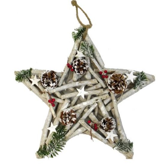 Picture of 40cm LARGE HANGING TWIGGY STAR WITH CHRISTMAS DECO