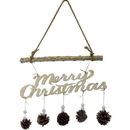 Picture of 40cm HANGING WOODEN MERRY CHRISTMAS DECO NATURAL