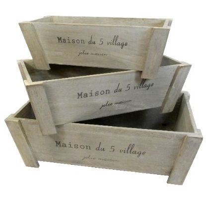 Picture of SET OF 3 WOODEN RECTANGULAR PLANTERS - MAISON