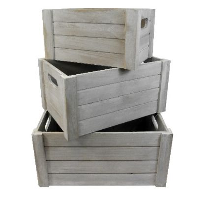 Picture of SET OF 3 GREY WOODEN CRATES