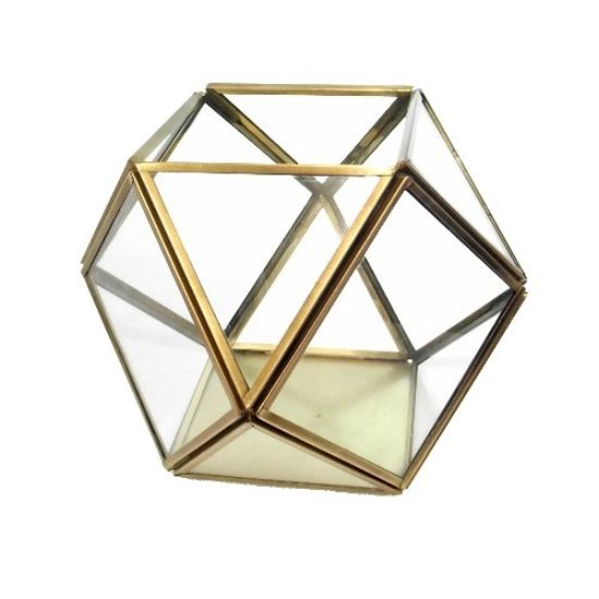 Picture of 12.5cm GOLD METAL AND GLASS GEOMETRIC LANTERN