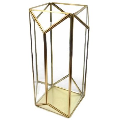 Picture of 33cm GOLD METAL AND GLASS GEOMETRIC LANTERN