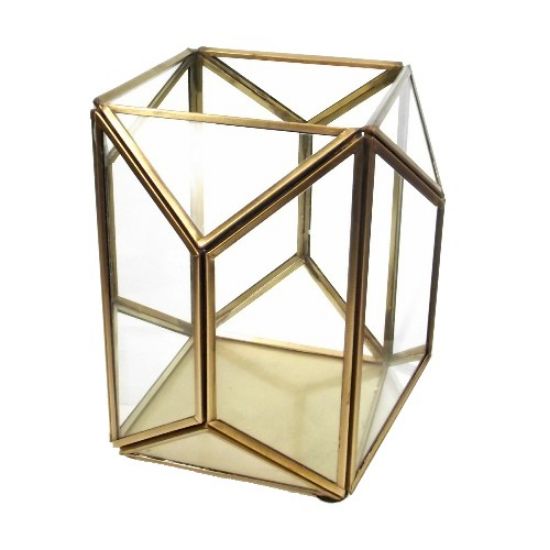 Picture of 18cm GOLD METAL AND GLASS GEOMETRIC LANTERN