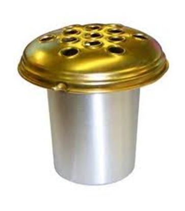 Picture of ALUMINIUM GRAVE VASE INSERT 5 INCH SILVER WITH GOLD LID