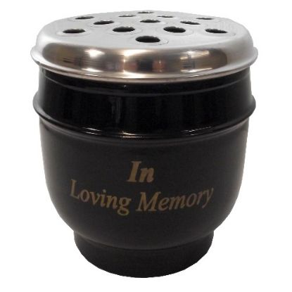 Picture of 14cm METAL GRAVE VASE BLACK WITH SILVER LID - IN LOVING MEMORY