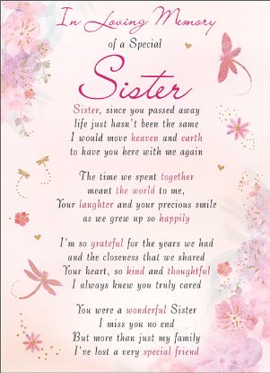Picture of PLASTIC COATED MEMORIAL CARD X 6pcs - I-L-M OF A SPECIAL SISTER