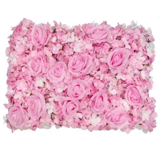 Picture of FLOWER WALL WITH ROSES AND HYDRANGEAS 60cm X 40cm PINK