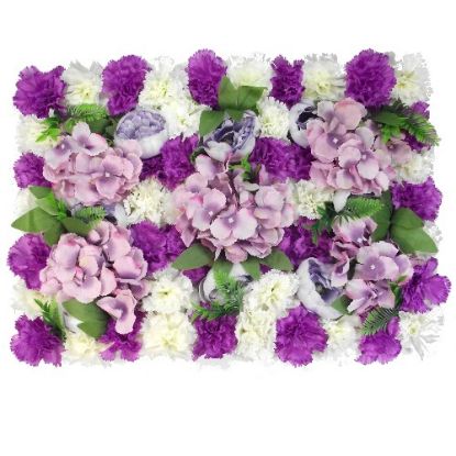 Picture of FLOWER WALL WITH PEONIES CARNATIONS AND HYDRANGEAS 60cm X 40cm PURPLE/IVORY