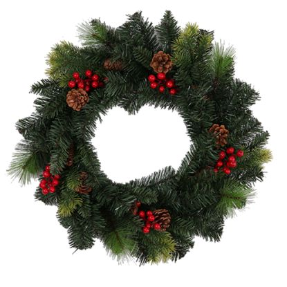 Picture of 56cm (22 INCH) SPRUCE AND PINE WREATH WITH CONES AND BERRIES GREEN