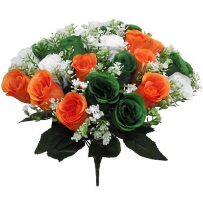 Picture of 41cm ROSEBUD BUSH (24 HEADS) WITH GYP ORANGE/WHITE/GREEN