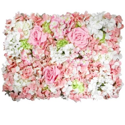 Picture of FLOWER WALL WITH ROSES DAHLIAS AND HYDRANGEAS 60cm X 40cm PINK/IVORY/GREEN