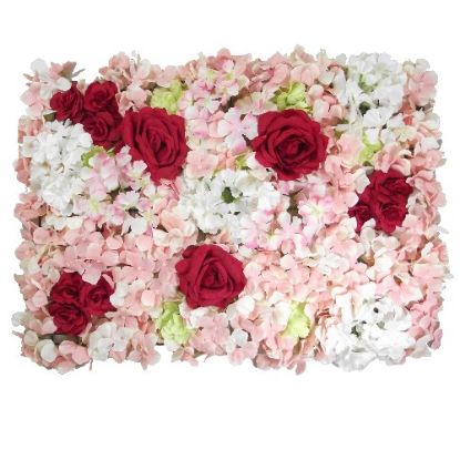 Picture of FLOWER WALL WITH ROSES DAHLIAS AND HYDRANGEAS 60cm X 40cm PINK/IVORY/RED/GREEN