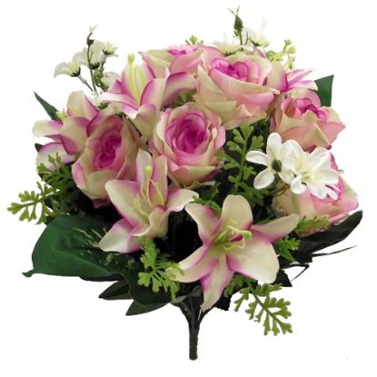 Picture of 40cm ROSE AND LILY MIXED BUSH WITH FOLIAGE IVORY/PINK/MAUVE