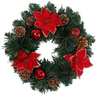 Picture of 30cm SPRUCE AND PINE WREATH WITH CONES BERRIES AND BAUBLES RED/GOLD