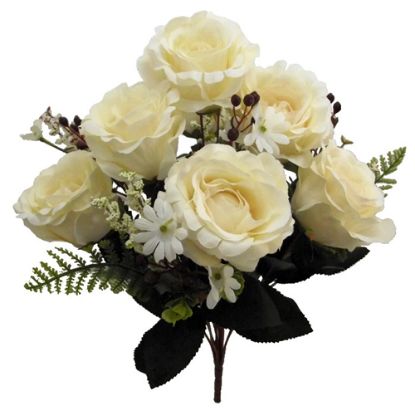 Picture of 52cm ROSE AND FERN MIXED BUSH WITH FOLIAGE IVORY/CREAM