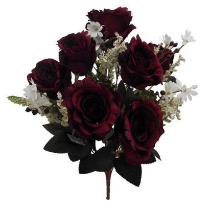 Picture of 52cm ROSE AND FERN MIXED BUSH WITH FOLIAGE BURGUNDY