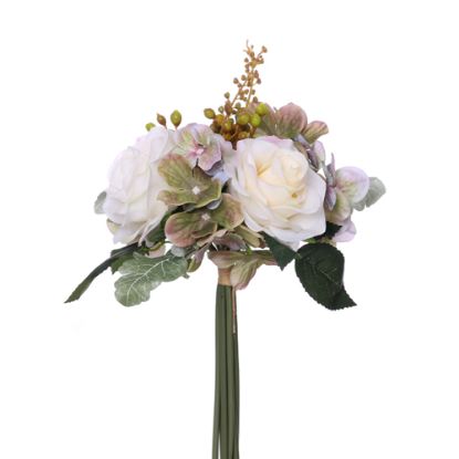 Picture of 28cm ROSE HYDRANGEA AND BERRY BUNDLE WITH AUTUMN FOLIAGE CREAM/GREEN/LILAC