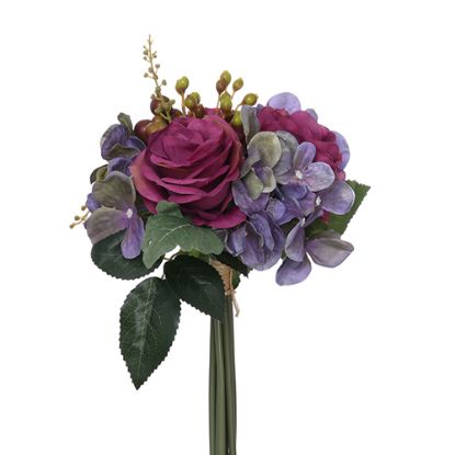 Picture of 28cm ROSE HYDRANGEA AND BERRY BUNDLE WITH AUTUMN FOLIAGE PURPLE/WINE