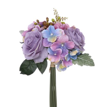 Picture of 28cm ROSE HYDRANGEA AND BERRY BUNDLE WITH AUTUMN FOLIAGE LILAC/PINK/BLUE