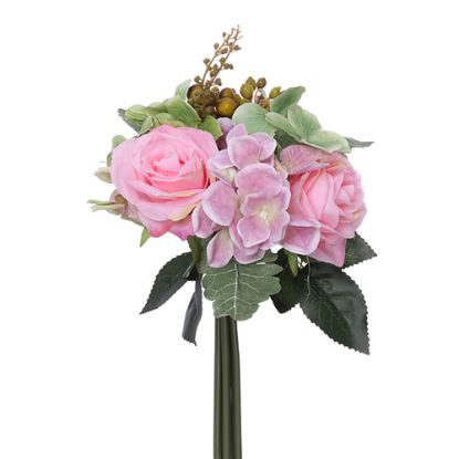 Picture of 28cm ROSE HYDRANGEA AND BERRY BUNDLE WITH AUTUMN FOLIAGE PINK/GREEN