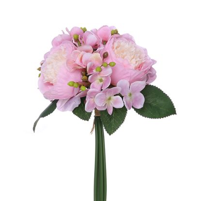 Picture of 28cm PEONY HYDRANGEA AND BERRY BUNDLE WITH AUTUMN FOLIAGE PINK/CREAM