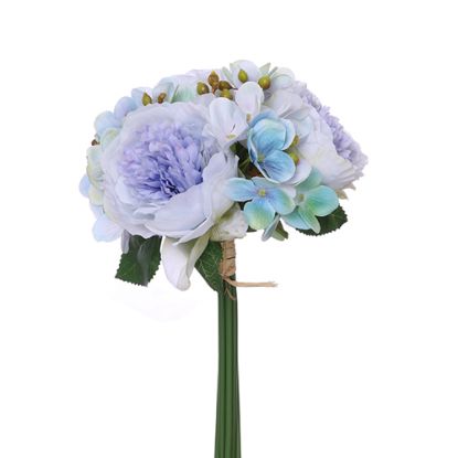 Picture of 28cm PEONY HYDRANGEA AND BERRY BUNDLE WITH AUTUMN FOLIAGE BLUE/AQUA